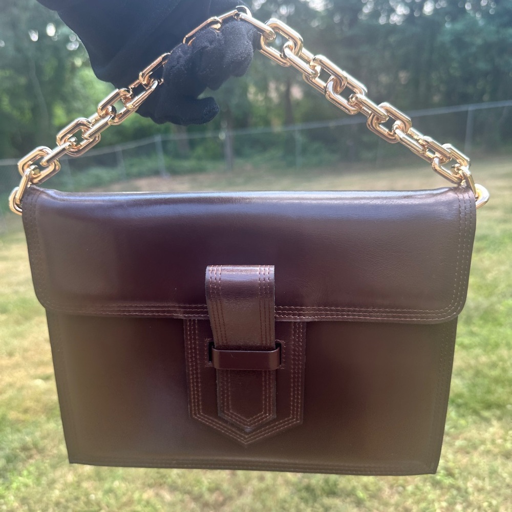YSL Vintage Brown Shoulder Bag Clutch Leather with COA - Picture 7 of 13